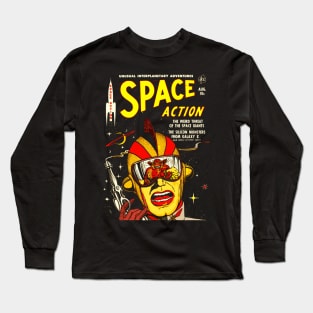 Space Action / Vintage Science Fiction Comic Book Long Sleeve T-Shirt